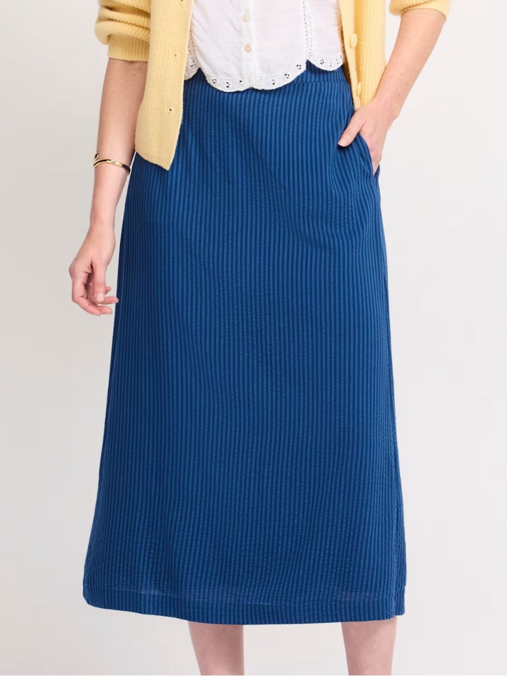 NWT Market & Spruce Cotton Deep Cobalt Striped Pull On Midi Skirt